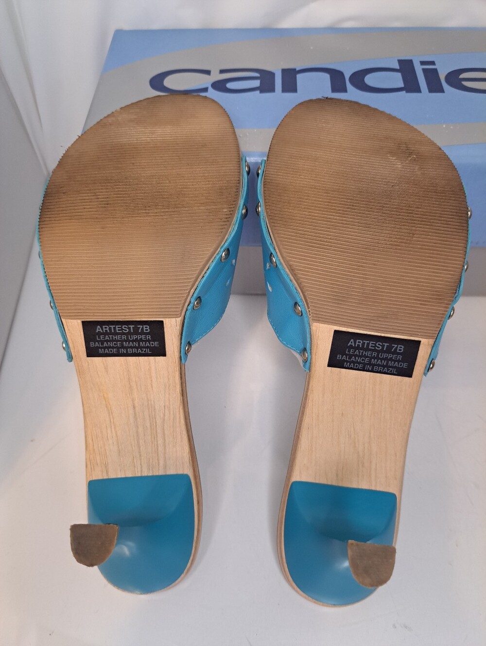 Candie's Vintage 1980's Style Sandals Low 2" Heel Slides Turquoise Size 7 W/Box - Picture 5 of 5